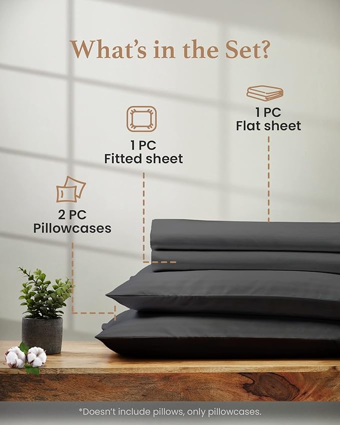 Good Sleep Bedding 100% Egyptian Cotton Sheets King Size, 4 Piece Silky Sateen Weave King Sheets, Ultra-Soft & Durable Hotel Luxury, 16 Inch Deep Pocket King Sheet Set - Dark Gray