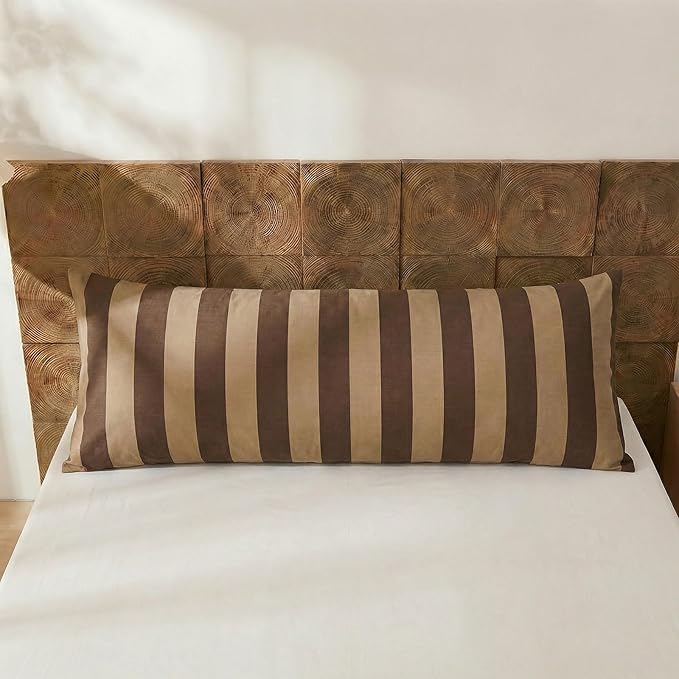 Merryword Body Pillow Cover 20x54inches, 100% Cotton Pillow Case, Brown and Khaki Striped Pillowcase, Luxury Linen Like Pillowcase, Soft Breathable Wide Stripes Long Pillowcase, 1-Piece