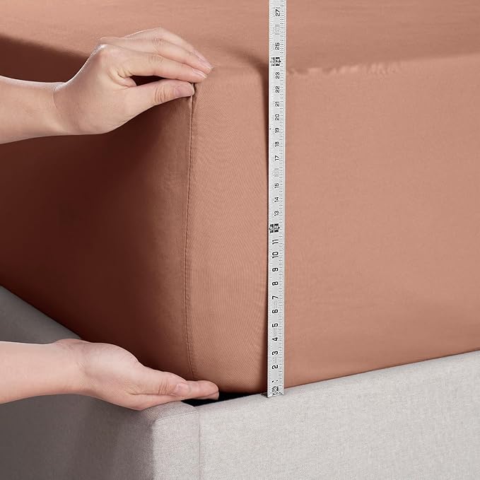 Nestl 4 Pack Rust Fitted Sheet Extra Deep Pocket, Hotel Luxury FullFitted Sheet Only Easily Fits 18 to 24 Inch Mattress, Super Soft, Wrinkle-Free and Breathable with Corner Straps