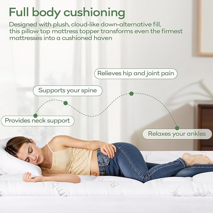 OLANLY Twin Mattress Topper – Viscose Made from Bamboo, Cooling Soft Twin Pillow Top Mattress Pad for Back Pain Relief, Plush Down Alternative Fill Bed Topper with Elastic Deep Pocket, White