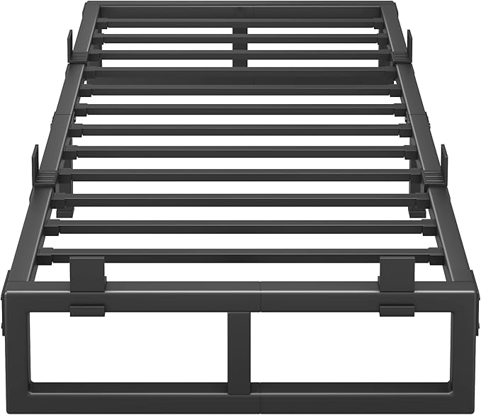 Twin Bed Frames, 10 Inch Metal Platform Bed Frame with Squeak Free U-Slot Design, 6 Non-Slip Guards, 3500lbs Heavy Duty Steel Slat Support, No Box Spring Needed, Under Bed Storage, Black