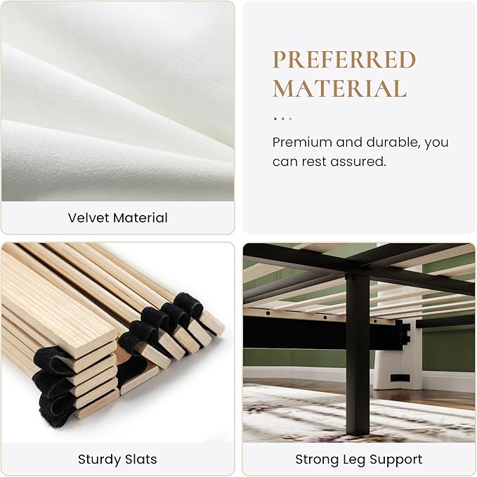 SHA CERLIN King Size Velvet Platform Bed Frame with Elegant Wingback Headboard, Modern & Luxurious Design, Sturdy Wooden Slats, No Box Spring Required, Easy Assembly, Noise-Free, Soft White