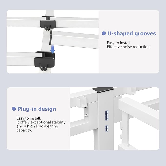 NKZ 24 Inch Full Size Bed Frame, Metal Bed Frame & Box Spring 2 in 1 Platform with Round Corner Legs, 4000Lbs Heavy Duty Metal Frame, Mattress Slide Stopper, Headboard Hole, Noise-Free, Easy Assembly