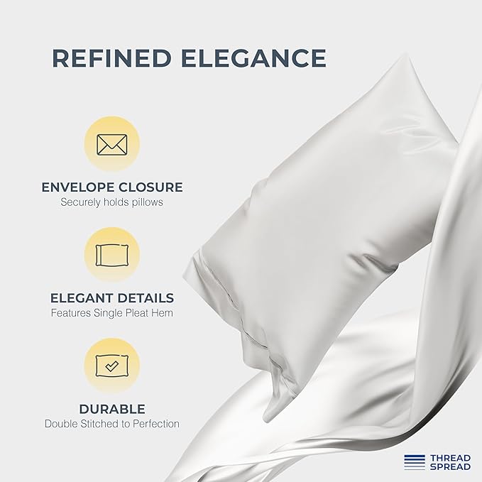 THREAD SPREAD 100% Egyptian Cotton King Size Sheets Set - Luxury 1500 Series Egyptian Cotton Sheets King Size (4 PC, Light Grey), Silky Soft, Sateen, Cooling & Breathable, 17" Deep Pocket Bed Set