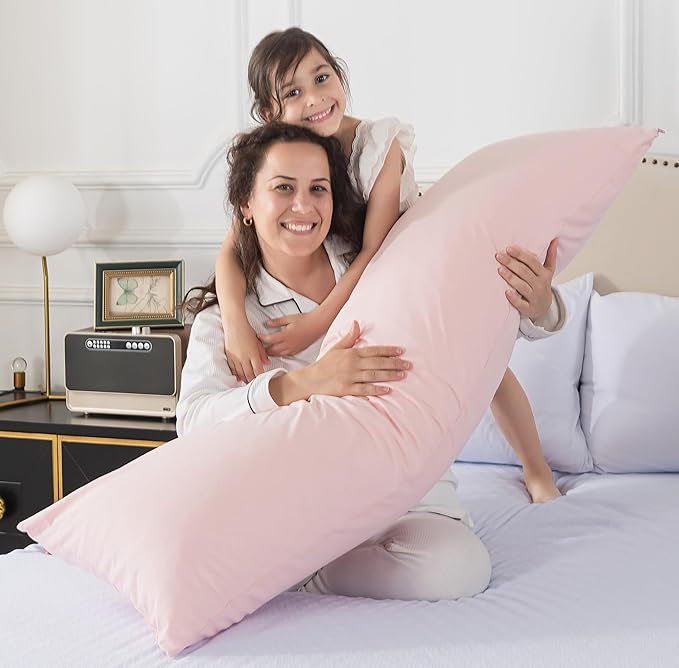 WhatsBedding Memory Foam Body Pillow with 100% Cotton Jersey Knitted Cover, Luxury Soft Large Long Pillow for Adults, Full Body Pillow with Removable Zippered Pillow Cover - Pink
