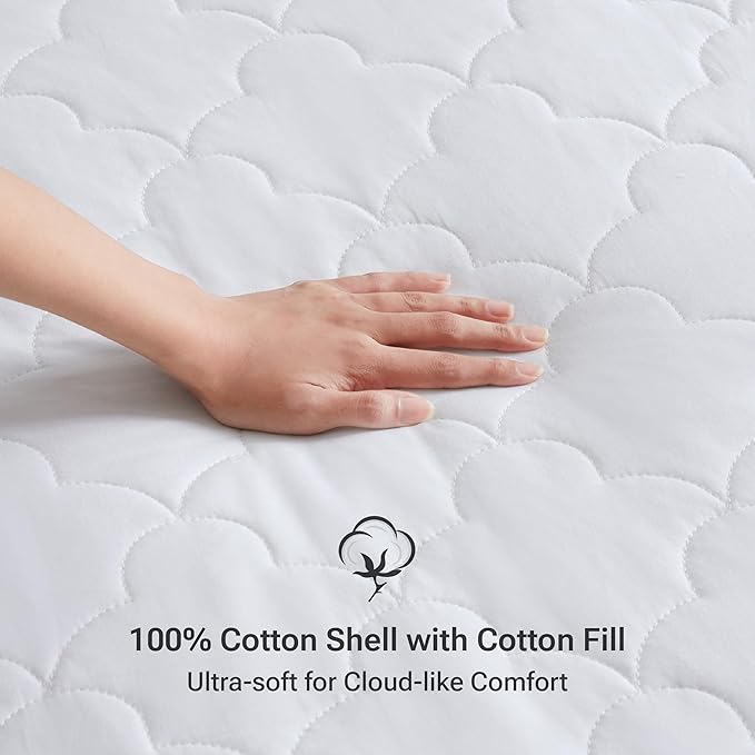 Sleep Philosophy Cal King Mattress Pad, Cotton Mattress Protector Classic Cloud Quilted Bed Cover, All Natural Breathable Mattress Topper Fitted Pocket Fits Up to 18", Machine Washable, White