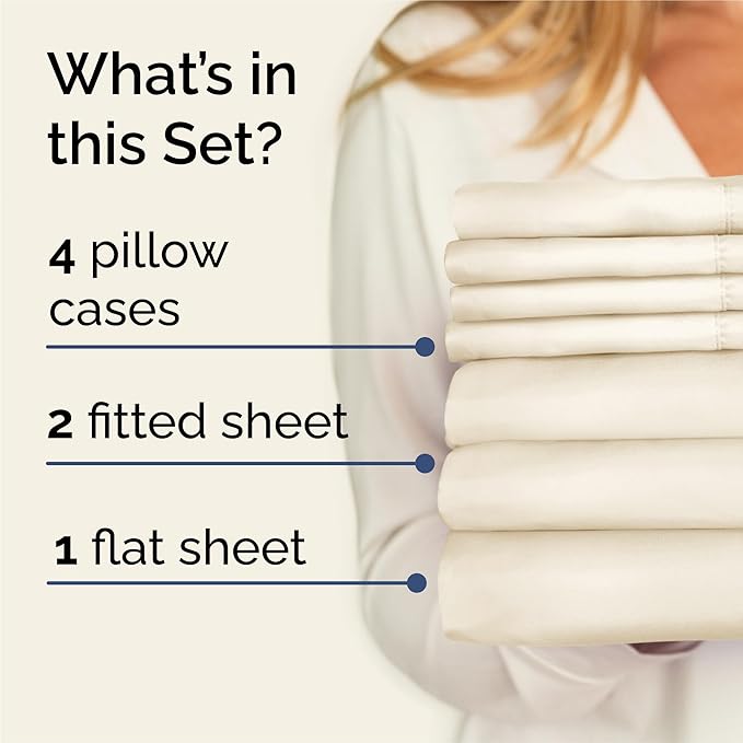Split King 7 Piece Sheet Set - Comfy, Breathable & Cooling - Soft Hotel Luxury Bedding for Women, Men, Kids, Teens and Children - 1 Flat & 2 Fitted Sheets & 4 Pillowcases with Deep Pockets - Off White