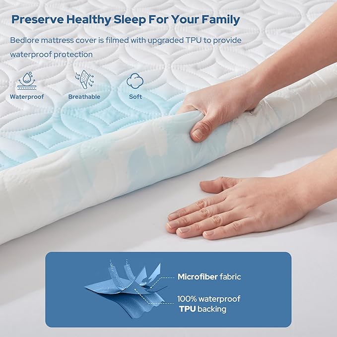 BEDLORE 2 Pack Waterproof Mattress Protector, Queen Size Mattress Pad with Deep Pocket 6"-18" Depth, Soft Breathable Bed Mattress Cover for Bedroom, College Dorm (White)