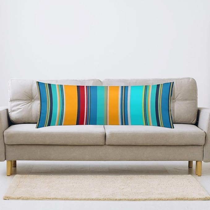 Stripe Bohemian Style Body Pillow Cover Colorful Stripes Long Pillow Case with Zipper Farmhouse Bedding Pillowcase Decorative Pillowcases Soft Cushion Pillow Covers for Bedroom,Couch,20"x54",Teal Blue