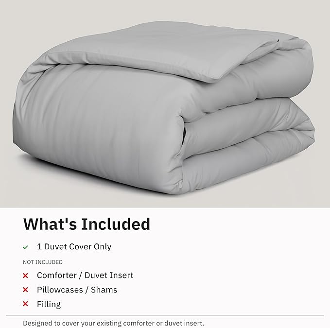 400 Thread Count Duvet Cover Oversized King Only - 100% Cotton Sateen, Soft and Durable Bedding Duvet Cover, Button Closures, Corner Ties - Light Grey