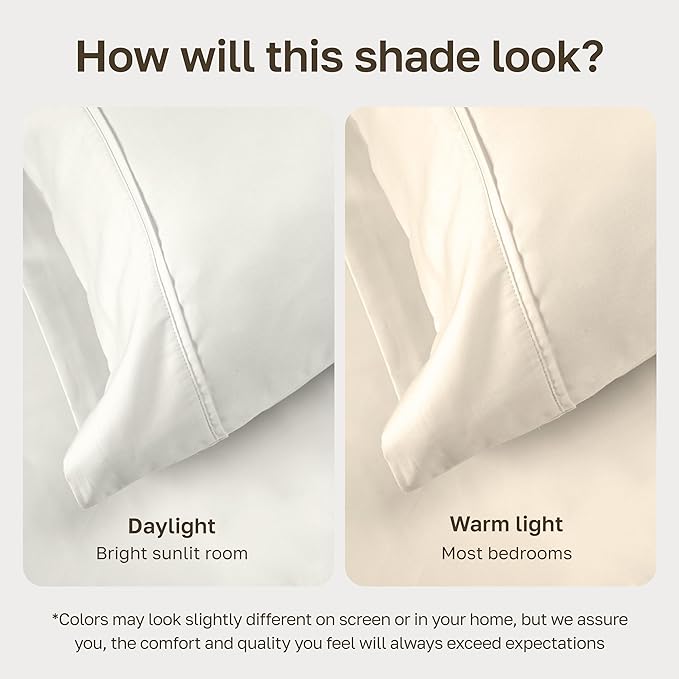 California Design Den Standard Queen Size Pillowcase Set - 400 Thread Count, 100% Cotton Sateen, Set of 2 Pillow Covers, Soft and Breathable - Ivory (Pale Tone)