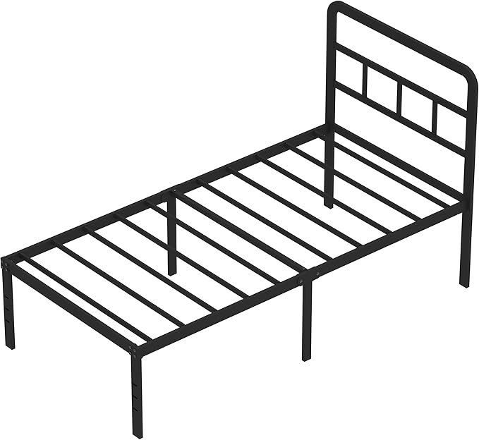 DiaOutro 18 Inch Twin XL Bed Frame with Headboard No Box Spring Needed Metal Platform Heavy Duty Steel Slat Mattress Foundation/Easy Assembly/Noise Free/Black