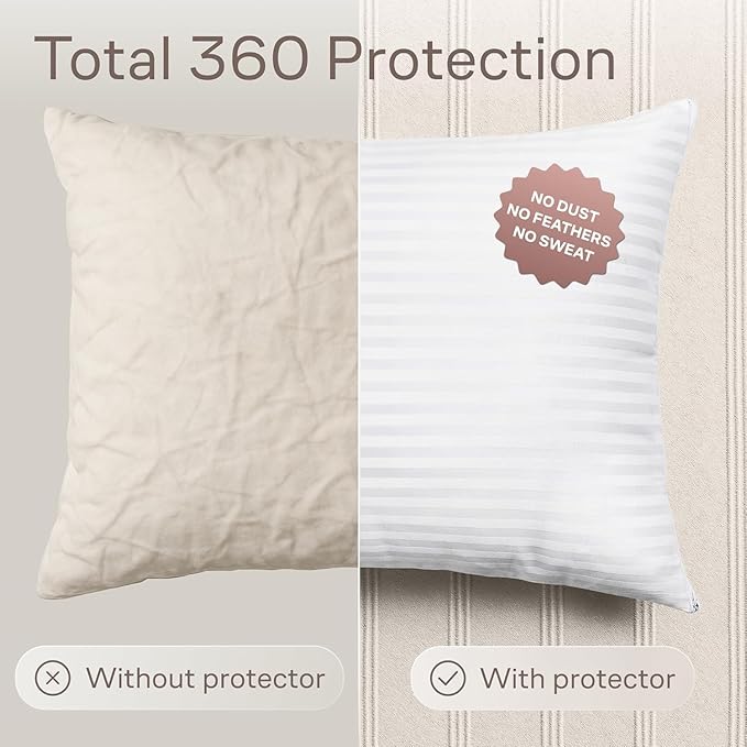 Ultra Soft Pillow Protectors with Zipper Queen Size - Set of 2 Breathable Pillow Covers - 100% Protection Against Stains, Dust & Dirt - Machine Washable (Dark White)