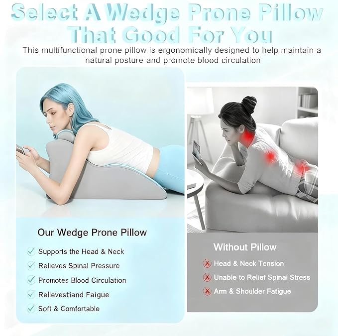 Large Body Pillow, Couples Pillow,27°Angle Perfect Position Wedge Pillow Ergonomic Contoured Support, Multi-Functional Memory Foam Wedge Back Support, Prone Pillows for Sleeping,Reading,Massage