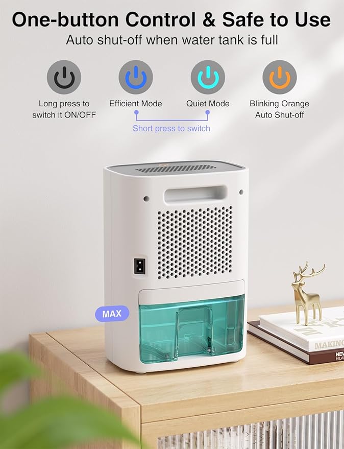 CLEVAST Small Dehumidifier for Home, 30oz Compact Mini Dehumidifier with Auto Shut-Off, Quiet 24dB Portable Air Dehumidifier for Bathroom, Bedroom, Closet, RV