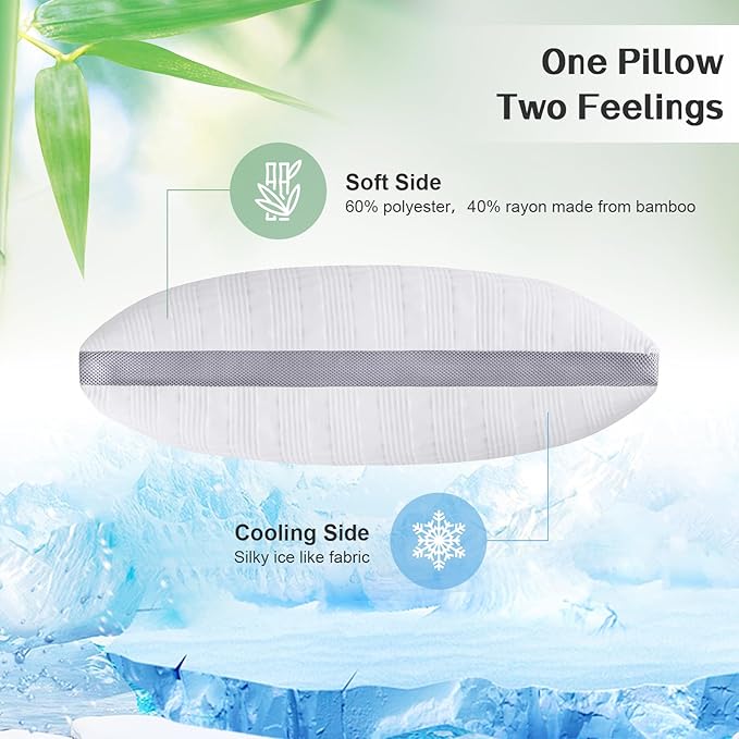 Meoflaw Cooling Pillows Standard Size Set of 2,Shredded Memory Foam Bed Pillows for Sleeping,Standard Pillows for Back & Side Sleepers,Adjustable Standard Size with Washable Cover