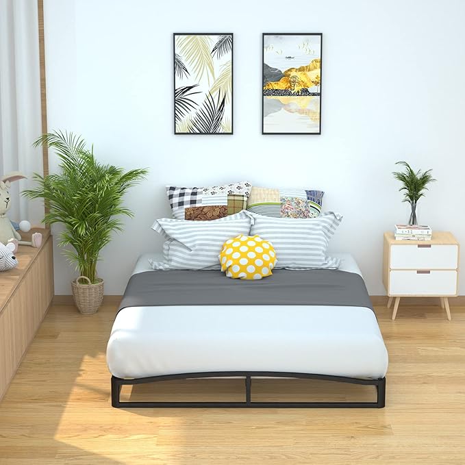 Amazon Basics Metal Platform Bed Frame with Wood Slat Support, Under-Bed Storage, 6 inches High, Full, Black