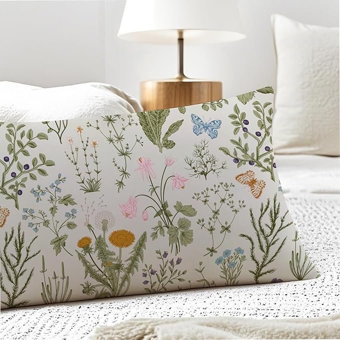 Vintage Floral Botanical 20x54 Body Pillow Cover, Cottagecore Room Decor, Rustic Cottagecore Wildflower Plant Decorative Long Body Pillow Cases for Bed Couch
