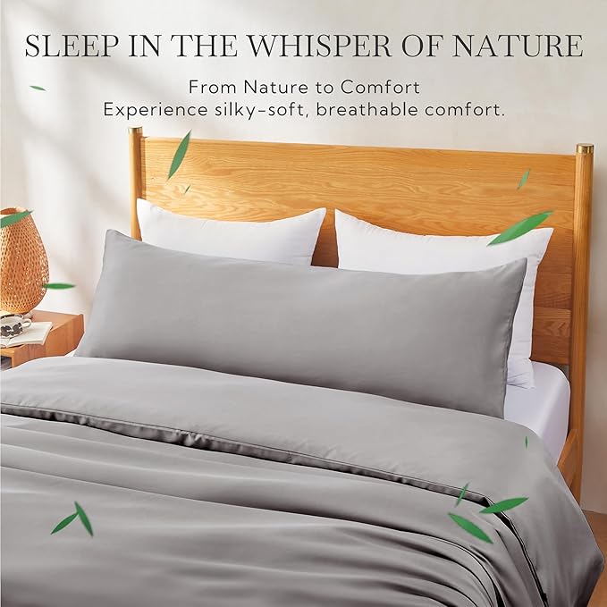 MR&HM Cooling Body Pillow Case 20"x54", Body Pillow Cover for Hot Sleepers, Breathable & Moisture Wicking, Soft Envelope Long Pillowcase, Rayon Derived from Bamboo & Polyester Blend, Silver Grey