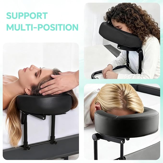 Portable Massage Headrest for Bed, Adjustable Face Cradle & Face Down Pillow with Memory Foam & PU Leather, Foldable Home Massage Kit for Mattress Top, Fits 5.5-17.7" Mattress