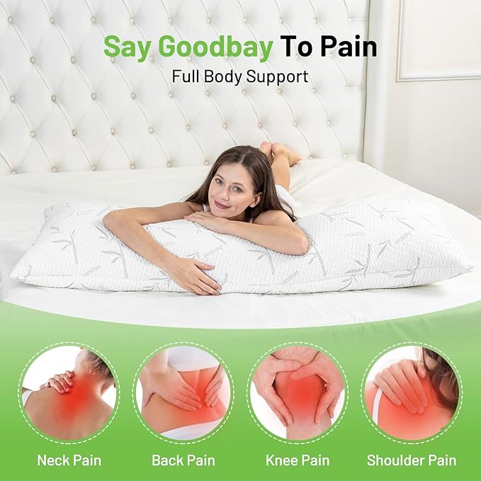 Primesoft Full Body Pillow with Removable Pillowcase for Adults,（Memory Foam Filling）（Long Pillow for Side Sleepers） （Fluffy and Firm）（Adjustable Filling）（20×54 Inch，White）