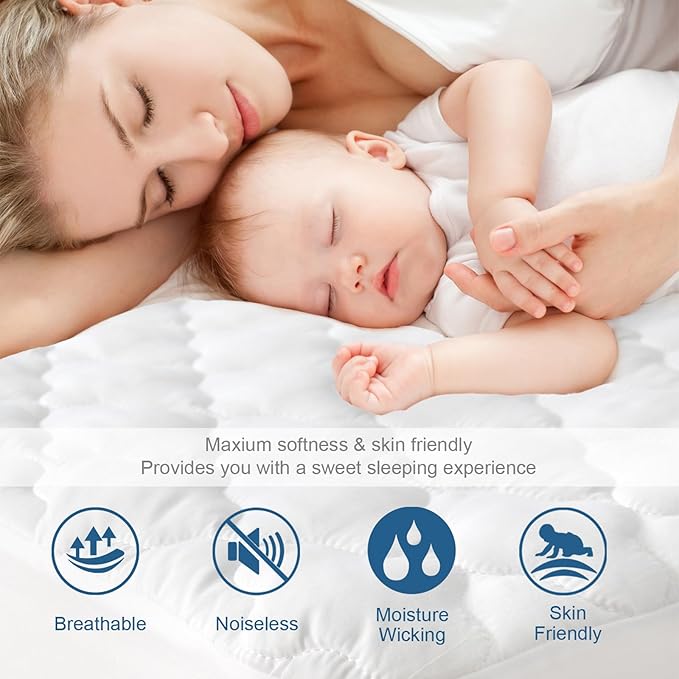 2 Pack Queen Mattres Protector Pad Waterproof Quilted, Soft & Cooling Queen Size Mattress Protector Cover Fitted with Deep Pocket up to 14", (White)
