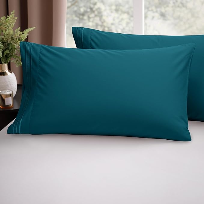 Elegant Comfort Luxury Ultra-Soft 2-Piece Pillowcase Set - 1500 Premium Hotel Quality Microfiber Double Brushed - Wrinkle Resistant, Standard/Queen, Marine Teal