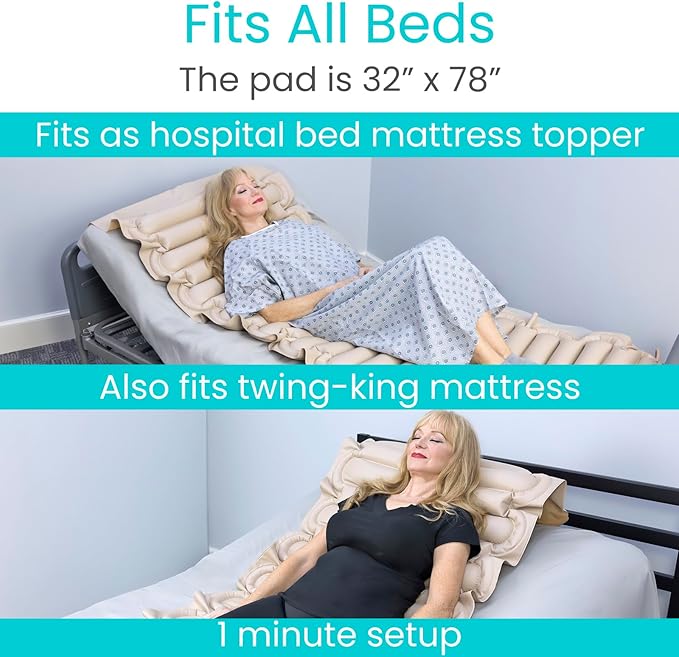 Vive Alternating Air Pressure Mattress Pad Replacement - The Original Bed Sore Prevention Solution - Hospital & Home Mattress Topper - Includes Waterproof Inflatable Ulcer Cushion Pad, Heat Resistant