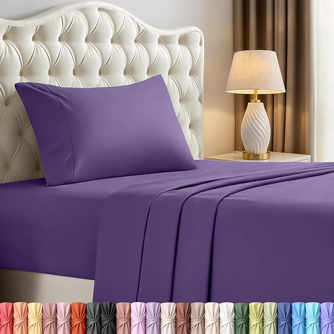 Utopia Bedding Twin Sheet Set – 3 Piece Bed Sheets for Twin Size Bed, Soft and Breathable Microfiber, Includes 1 Fitted Sheet, 1 Flat Sheet and 1 Pillowcase – Oeko Tex (Egg Plant)