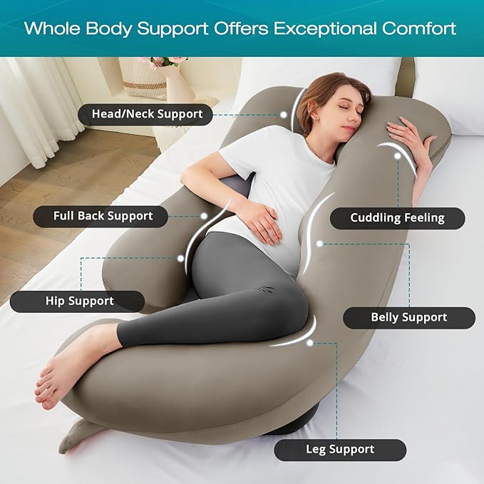 Sasttie Pregnancy Pillows for Sleeping, Jumbo U Shaped Cooling Full Body Pillow with Removable Cover, Pregnant Women Must Haves, Maternity Essential, Linen