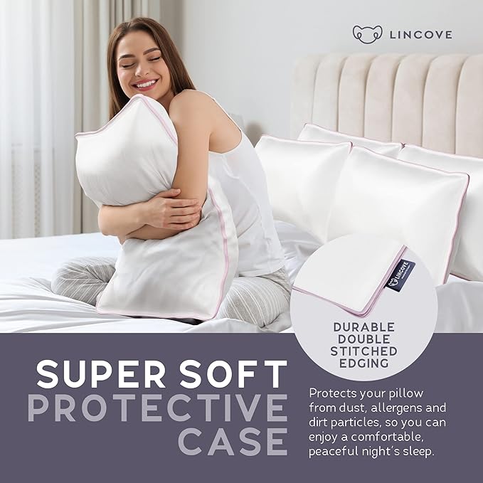 Lincove 100% Cotton Sateen Pillow Protector Cover - Zipper Pillow Cover - 500 Thread Count Luxury Cotton - Zippered Dust Pillow Protector Bed Pillow Case, Standard, 20”x26”