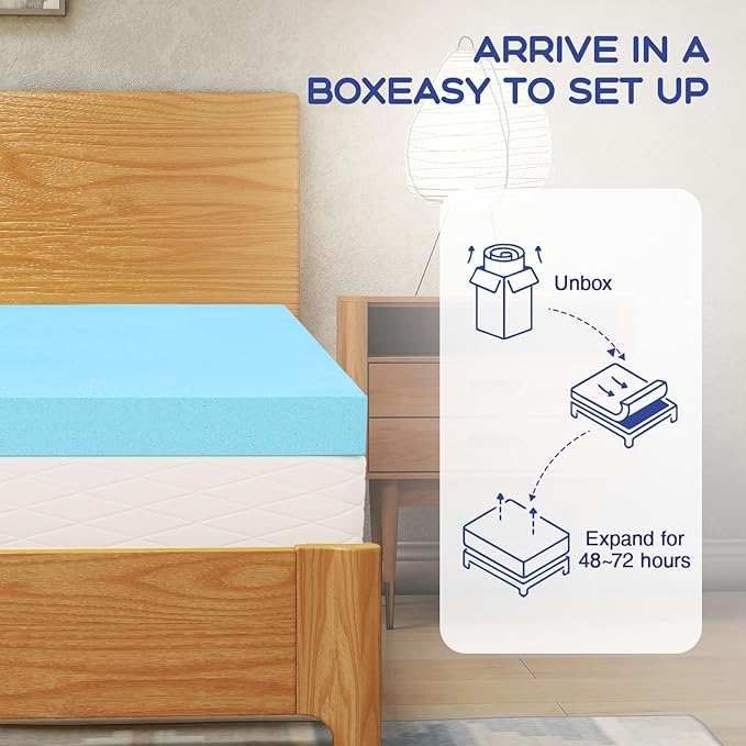 VALUXE King Mattress Topper 4 Inch Cooling Gel Memory Foam, CertiPUR-US Certified Topper & Pad for Back Pain Relief, Soft Breathable Bedding with Pressure Relief (Blue)