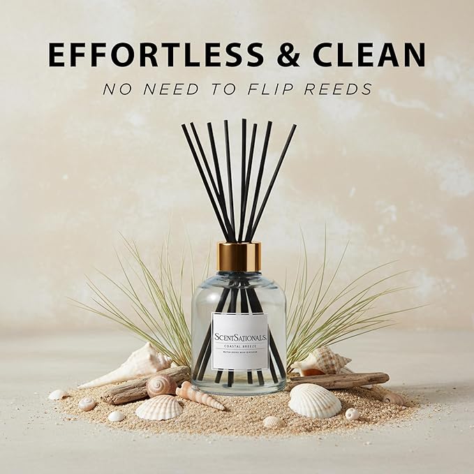 ScentSationals Water-Based Reed Diffuser - Coastal Breeze - 5 FL OZ Aromatherapy Reed Diffuser