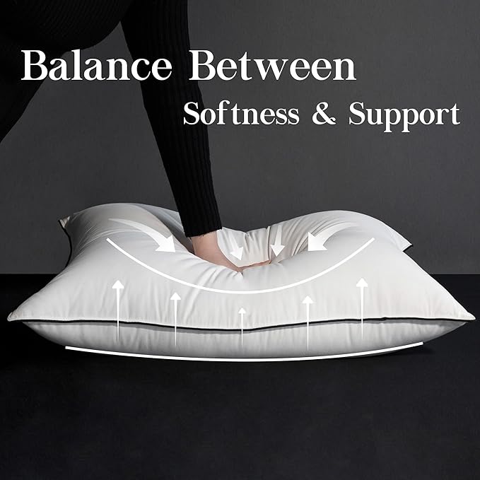 Down Pillows, Luxury Hotel Collection White Premium Bed Pillow for Sleeping, 650 Fill Power,100% Cotton Fabric, Soft Support, Down Surrounded Pillow for Side and Back Sleepers, Stomach Sleepers
