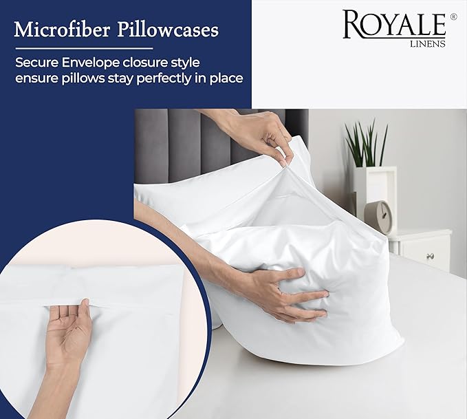 Royale Linens White Pillowcase Set of 12 - King 20"x40" Bed Pillow Cover - 1800 Brushed Microfiber - Wrinkle & Fade Resistant - Bulk Pillow Cases - Hotel Quality Pillowcase 12 Pack (King, White)