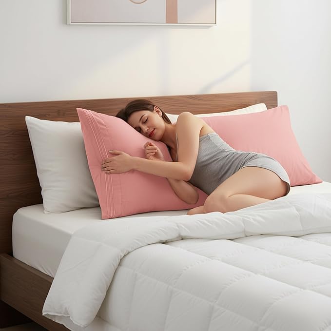 Elegant Comfort Luxury Ultra-Soft 1-Piece Body Pillowcase - 1500 Premium Hotel Quality Microfiber Double Brushed - Wrinkle Resistant, Body Pillowcase Size, Dusty Rose