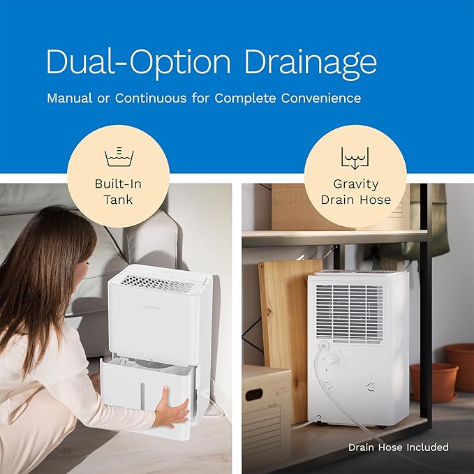 hOmeLabs Dehumidifier 3,500 Sq Ft Wi-Fi (25 Pint MAX 64 Pint at 95°F, 90% RH) for Advanced Humidity & Moisture Control, Quiet, Efficient, Auto Shut-off, Ideal for Home, Basement, Office