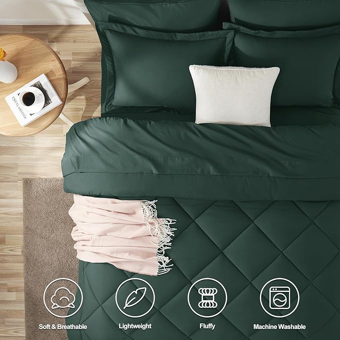 CozyLux Twin XL Comforter Set Forest Green - 5 Pieces Twin Extra Long Bed in a Bag for College Dorm, All Season Bedding Set for Girls and Boys, Soft Bed Set with Comforter, Sheets, Pillowcase & Sham