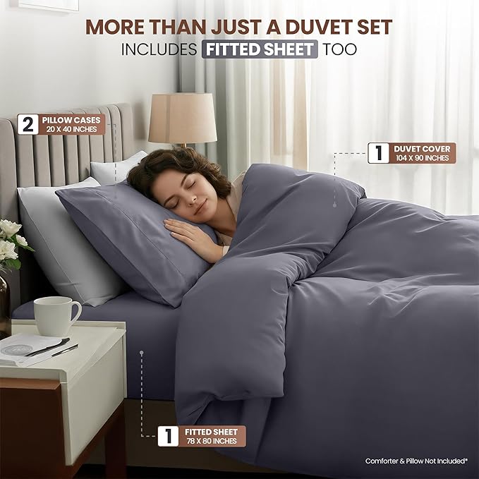 Utopia Bedding Duvet Cover King with Fitted Sheet (78x80) - 2 Pillow Case King - All Season Luxury Bed in a Bag with Zippered Duvet Cover - No Comforter (Grey)