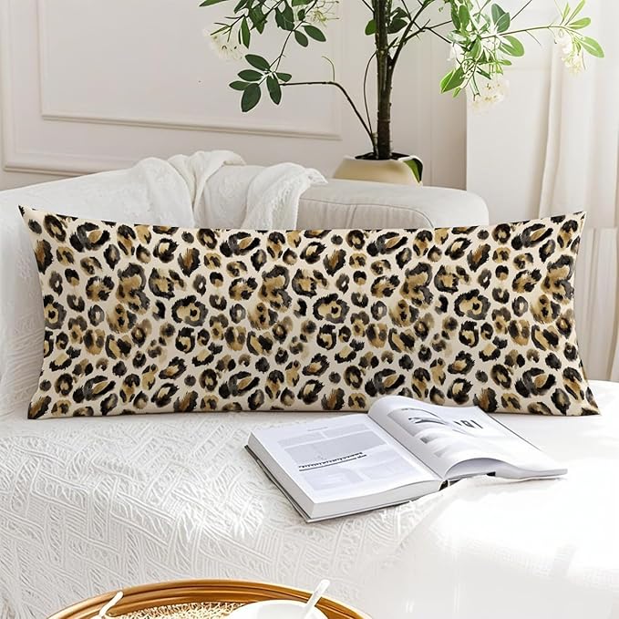 Black and Gold Leopard Print 20x54 Body Pillow Cover, Cheetah Print Room Decor, Funky Y2k Cheetah Print Decorative Long Body Pillow Cases for Girls Bedroom Dorm Apartment Bed Couch