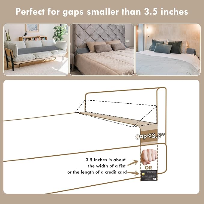 Vekkia Queen Bed Wedge Pillow for Headboard Gap Filler(0-3.5"),High-Density Foam,Prevents Pillows & Items Loss,Ergonomic Design,Large Storage Pockets,Removable&Washable Cover,Gray,60"x7"x5"