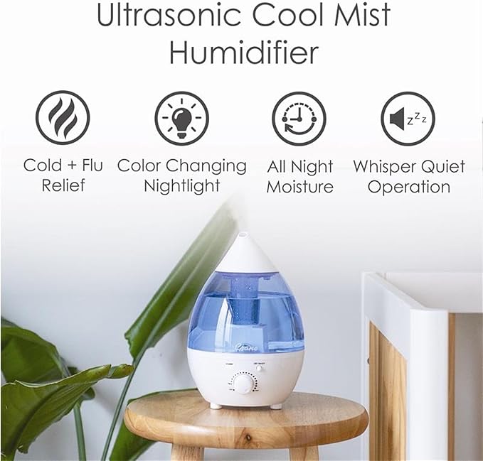 Crane Personal 1.3 Liter Ultrasonic Cool Mist Humidifier for Kids Bedroom, Small Humidifiers For Bedroom, Adjustable Mist, Filter-Free, Auto Shut-Off, Small Humidifier For Plant