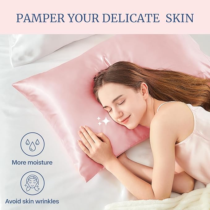 BEDELITE Satin Pillowcase for Hair and Skin, Super Soft and Cooling Similar to Silk Pillow Cases 2 Pack with Envelope Closure, Gift for Women Men(20"x40" King Size, Pink)