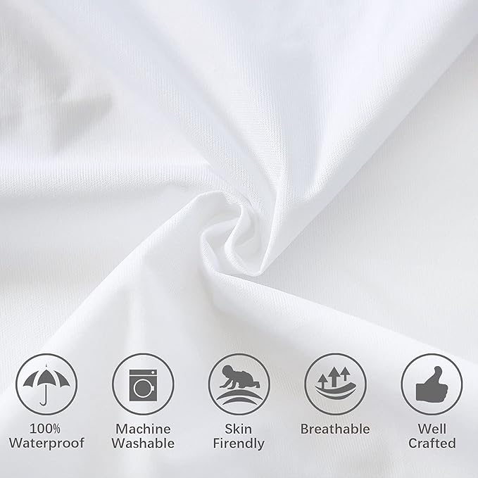 Pillow Protector Waterproof Queen Size 4 Pack Queen Pillow Cases Covers Encasement Zippered Skin-Friendly & Noiseless, White, Machine Washable
