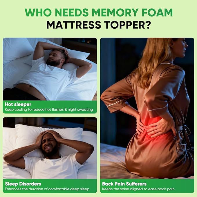 Queen Mattress Topper, 3 in 1 Memory Foam Mattress Topper for Back Pain, 2" Fluffy Cooling Mattress Toppers Queen Breathable Viscose Made from Bamboo and 2.5" Dual Firmness Gel Memory Foam.