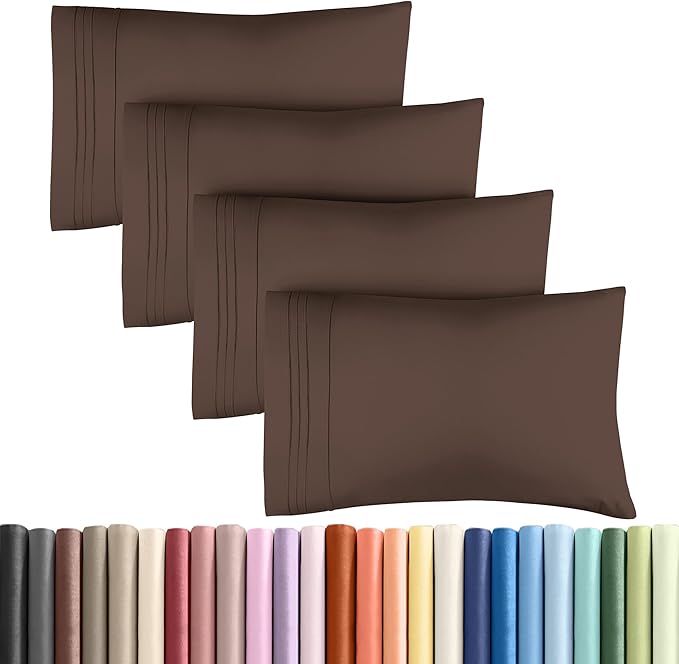 Queen Pillow Cases Set of 4 - Ultra Soft Hotel Quality Pillowcase Covers - Comfy, Cozy & Wrinkle Free - Shrinkage, Stain and Fade Resistant - Machine Washable Pillow Protectors - 4 Piece Set - Brown