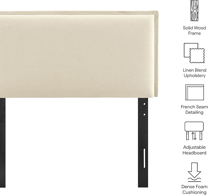 Modway Camille Twin Size Upholstered Linen Blend Headboard with Removable Slipcover – in Linen - Padded Pillow Style Headboard with Adjustable Mounting for Twin Beds