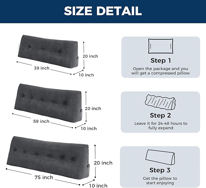 IASEAHK Headboard Pillow Queen, Triangle Pillows for Headboard, Head Board Backrest Wedge Pillow for Reading Sitting Working, Daybed Pillows with Removable Cover for Bed Dorm Sofa, Black