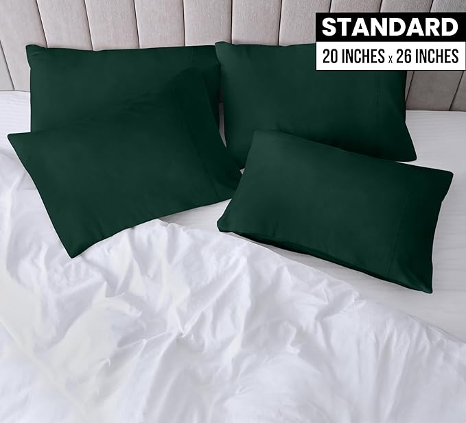 Utopia Bedding Standard Pillow Cases - 4 Pack - Envelope Closure - Soft Brushed Microfiber Fabric - Shrinkage and Fade Resistant Pillow Covers Standard Size 20 X 26 Inches (Standard, Emerald)