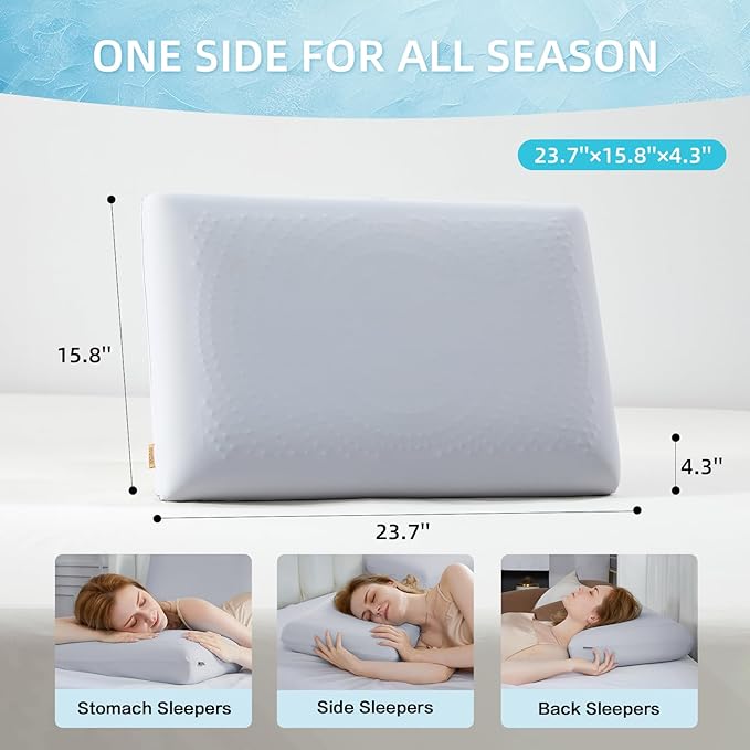 SAPHREAS Cooling Gel Memory Foam Pillow for Sleeping, Standard Size 4In Cool Bed Pillow for Side, Back and Stomach Sleepers, Removable & Machine Washable, Light Grey